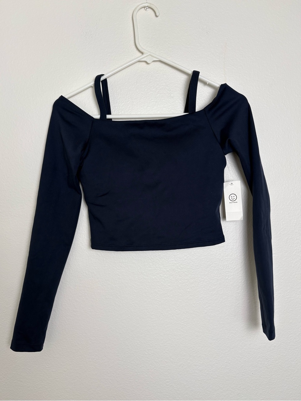 Gilly Hicks Off-Shoulder Long Sleeve Crop Top - Navy Size Small